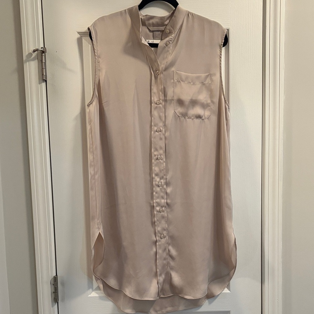 H&M Sleeveless Satin Button-Front Tunic in Light Beige